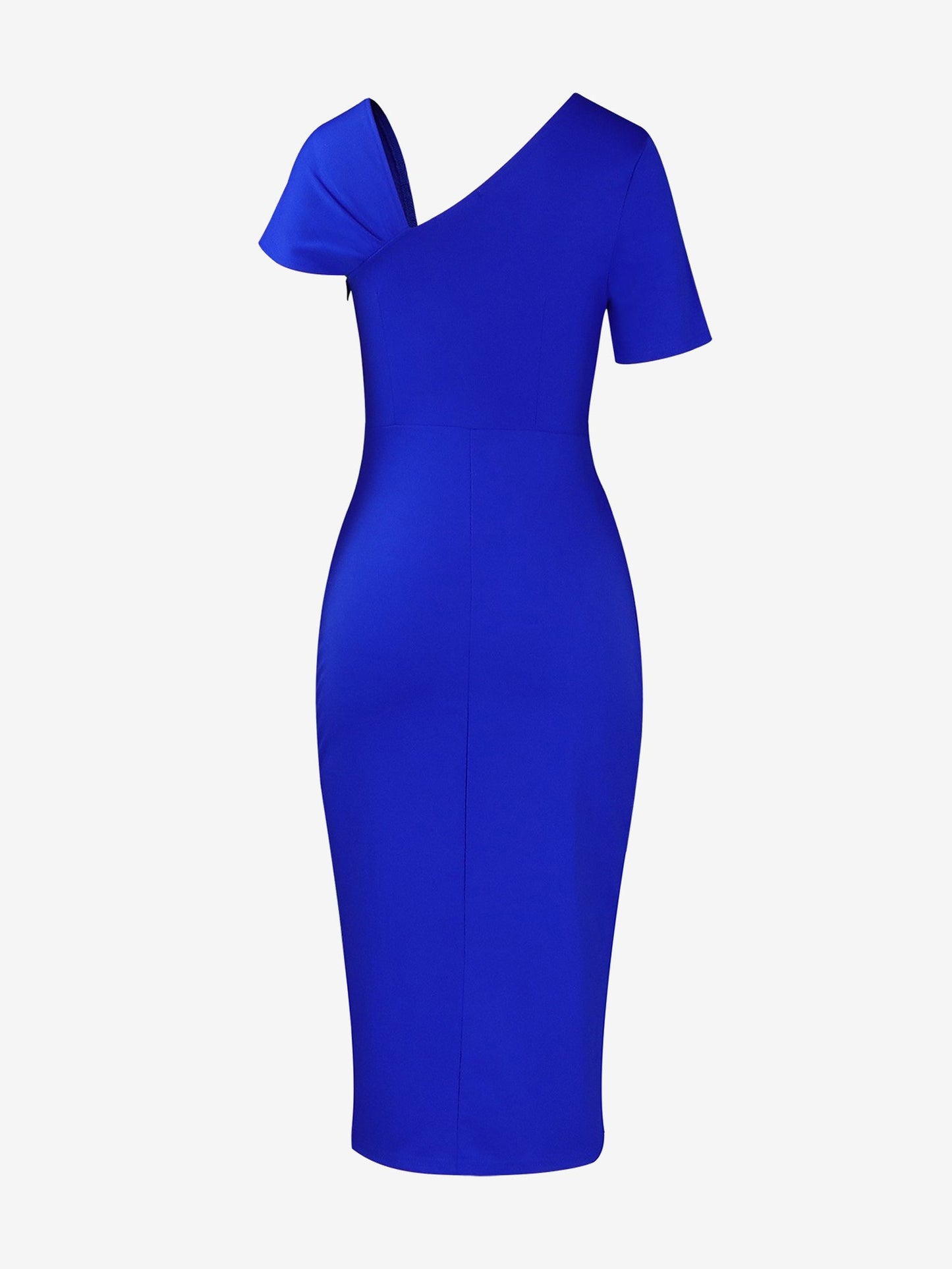 Elegant Solid Color Asymmetrical Neckline Fitted Waist Bodycon Dress