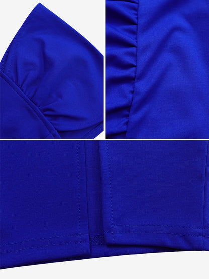 Elegant Solid Color Asymmetrical Neckline Fitted Waist Bodycon Dress