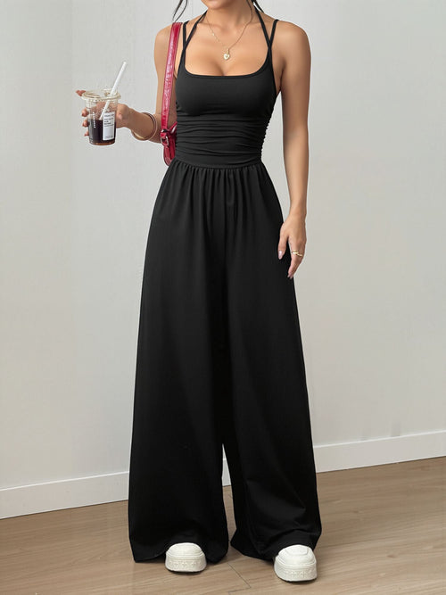 Spaghetti Strap Halter Neck Wide Leg Jumpsuits