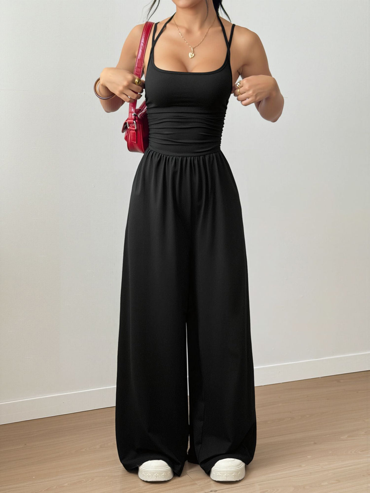 Spaghetti Strap Halter Neck Wide Leg Jumpsuits