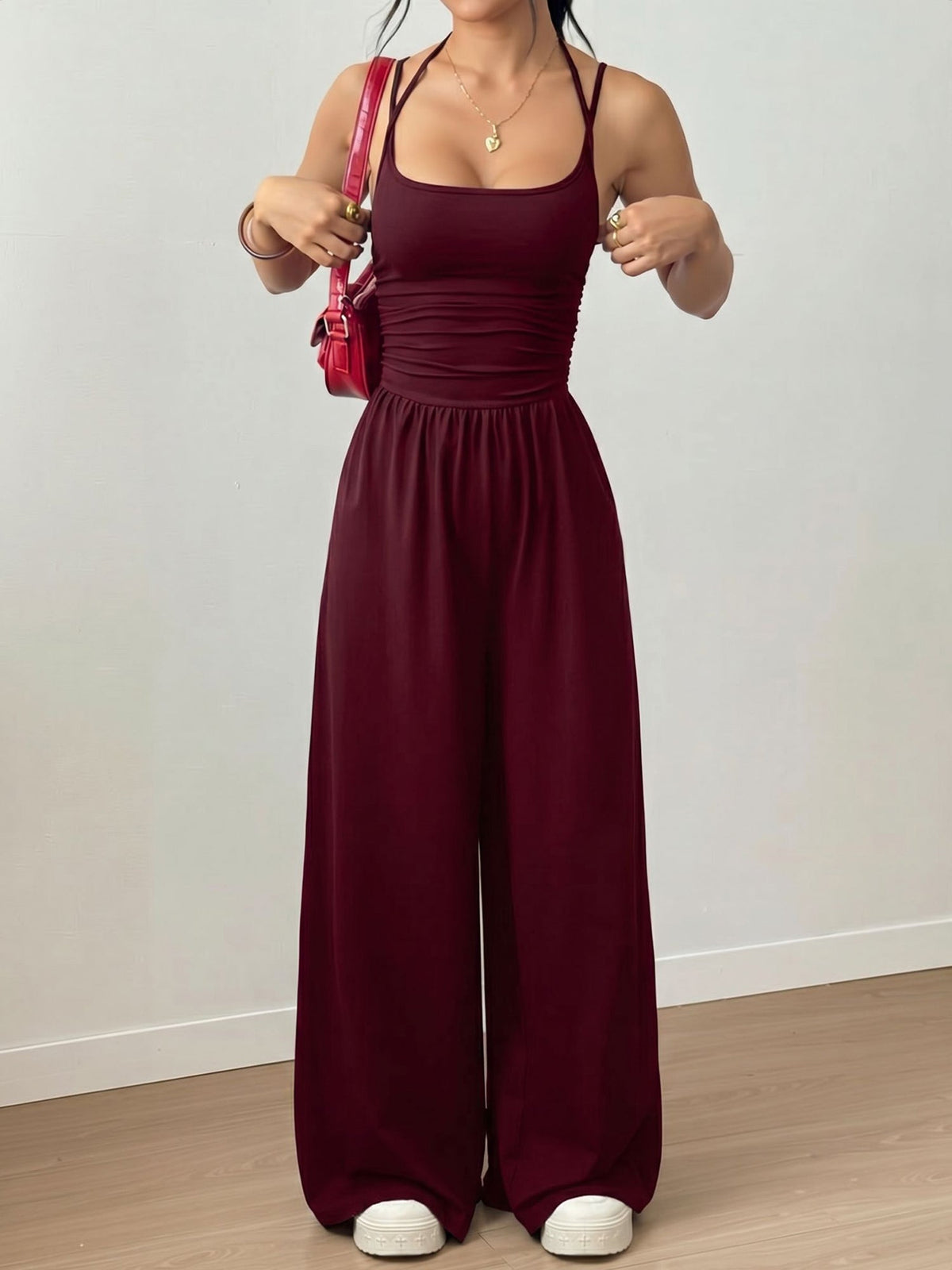 Spaghetti Strap Halter Neck Wide Leg Jumpsuits
