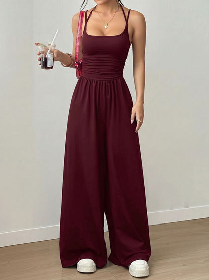 Spaghetti Strap Halter Neck Wide Leg Jumpsuits