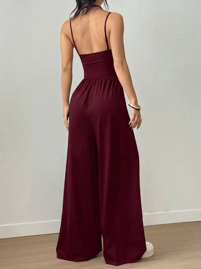 Spaghetti Strap Halter Neck Wide Leg Jumpsuits
