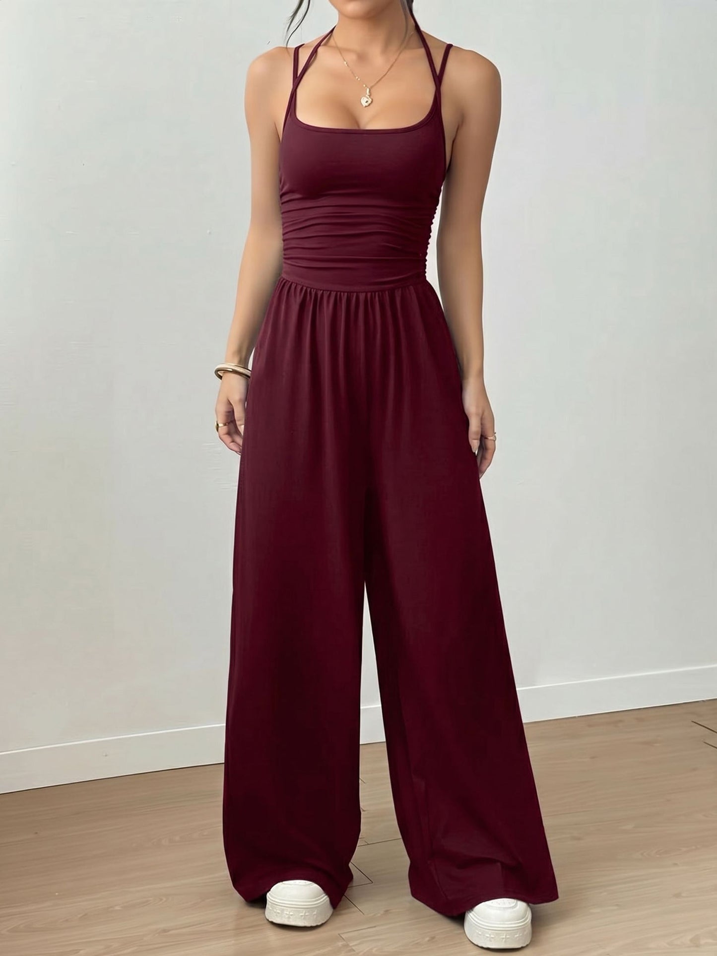 Spaghetti Strap Halter Neck Wide Leg Jumpsuits