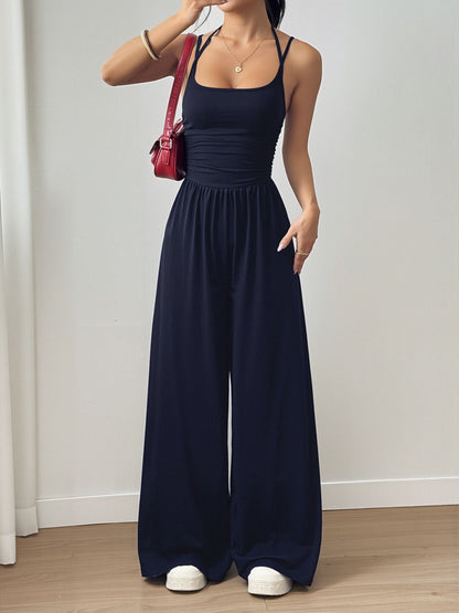 Spaghetti Strap Halter Neck Wide Leg Jumpsuits