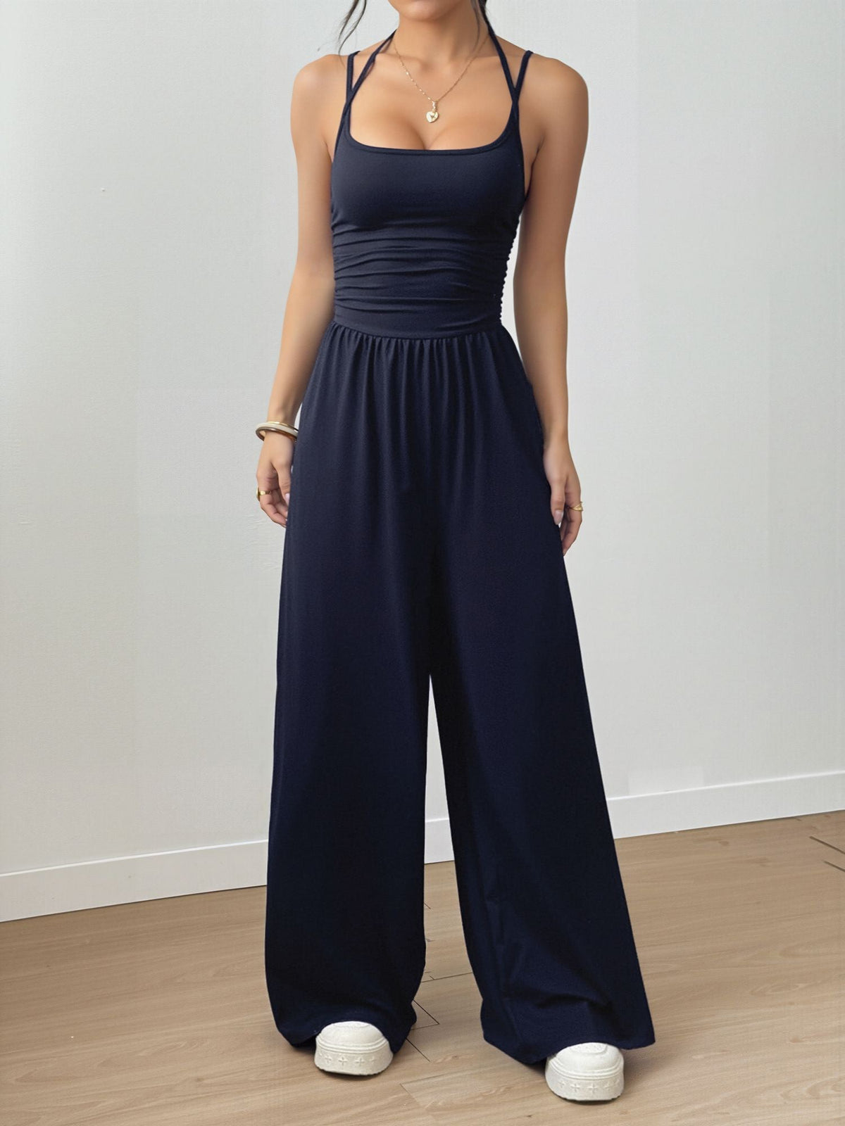 Spaghetti Strap Halter Neck Wide Leg Jumpsuits