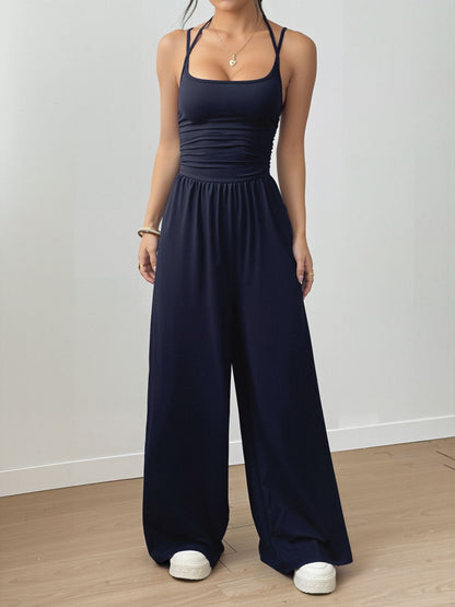 Spaghetti Strap Halter Neck Wide Leg Jumpsuits