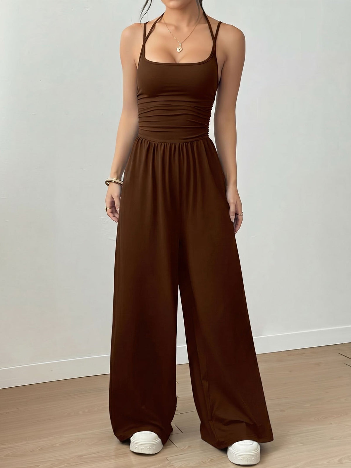 Spaghetti Strap Halter Neck Wide Leg Jumpsuits