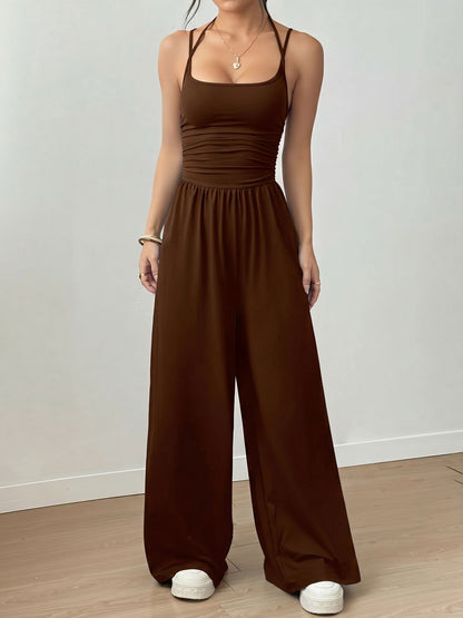 Spaghetti Strap Halter Neck Wide Leg Jumpsuits