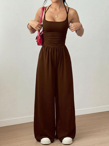 Spaghetti Strap Halter Neck Wide Leg Jumpsuits