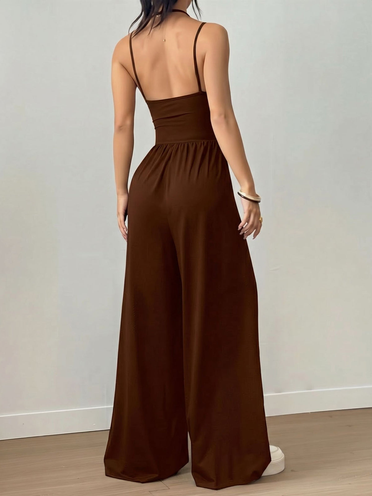 Spaghetti Strap Halter Neck Wide Leg Jumpsuits