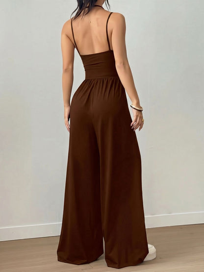 Spaghetti Strap Halter Neck Wide Leg Jumpsuits