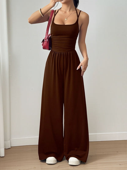 Spaghetti Strap Halter Neck Wide Leg Jumpsuits