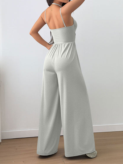 Spaghetti Strap Halter Neck Wide Leg Jumpsuits