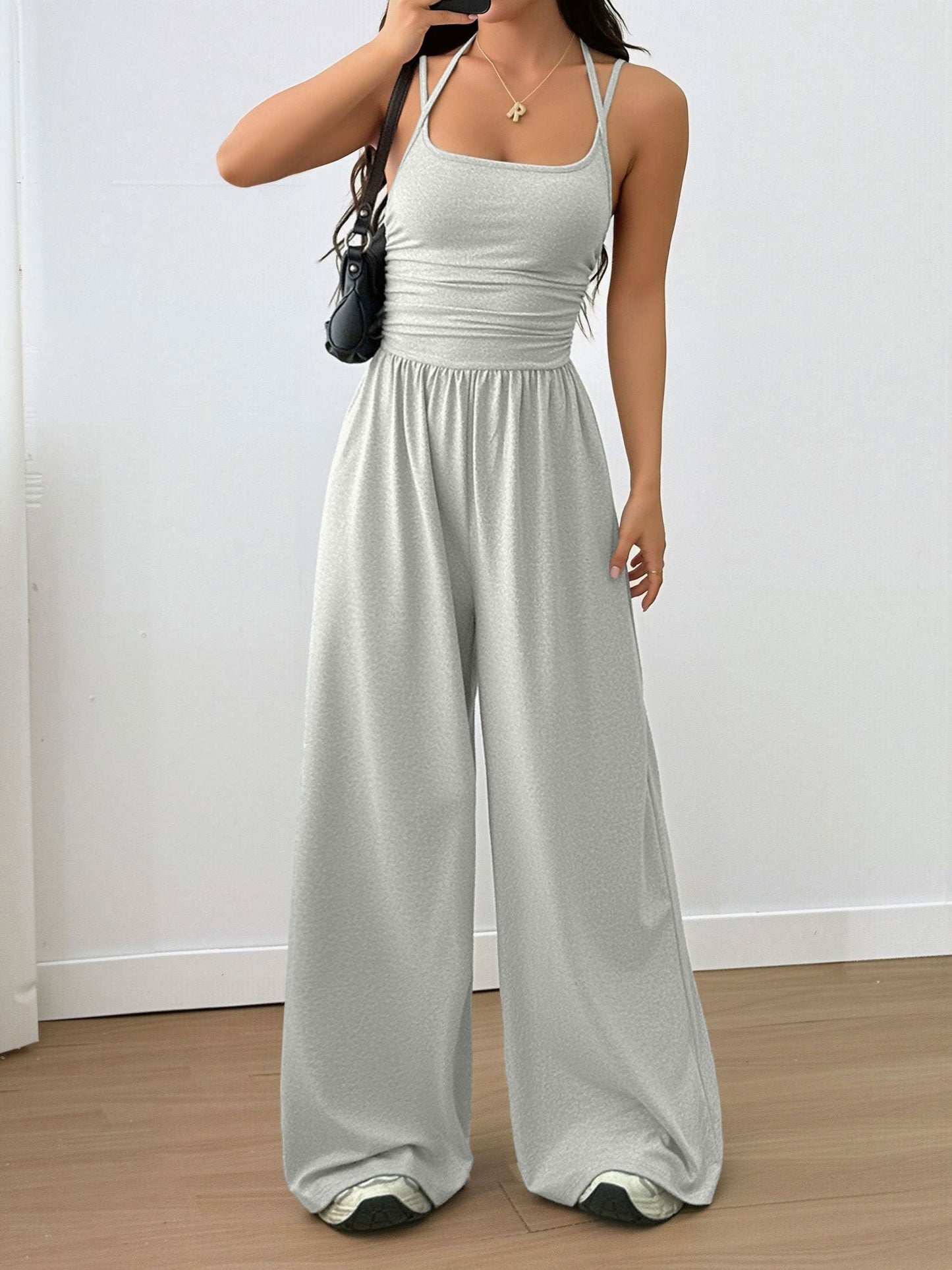 Spaghetti Strap Halter Neck Wide Leg Jumpsuits