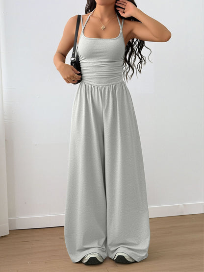 Spaghetti Strap Halter Neck Wide Leg Jumpsuits