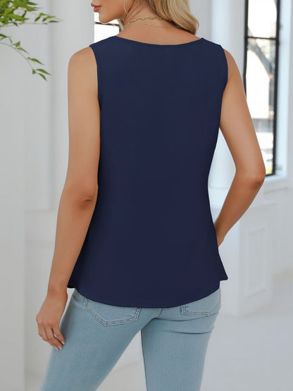 Solid Color V Neck Sleeveless Casual Blouse