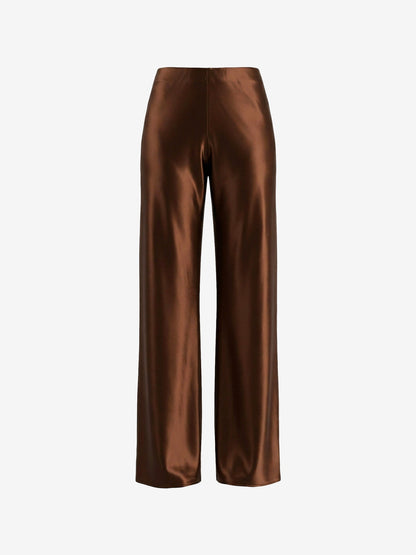 Satin Solid Color Straight Leg Trousers Pants