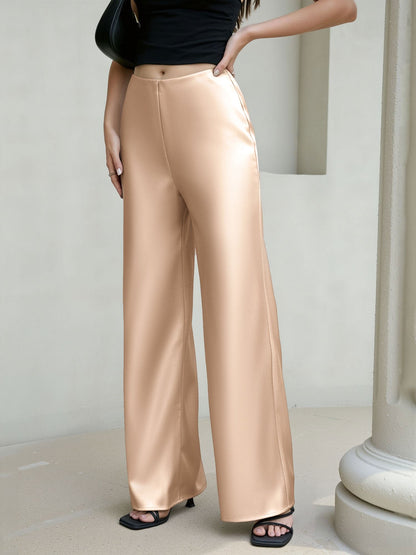 Satin Solid Color Straight Leg Trousers Pants