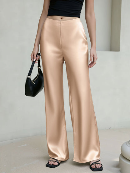 Satin Solid Color Straight Leg Trousers Pants