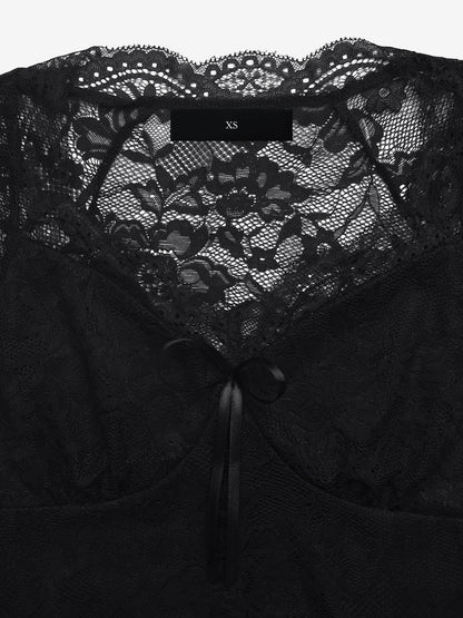 Lace Short Sleeves V Neck Sheer Blouse