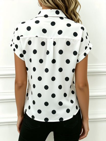 Collared Bat Sleeve Polka Dots Button Down Blouse