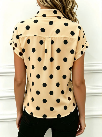 Collared Bat Sleeve Polka Dots Button Down Blouse