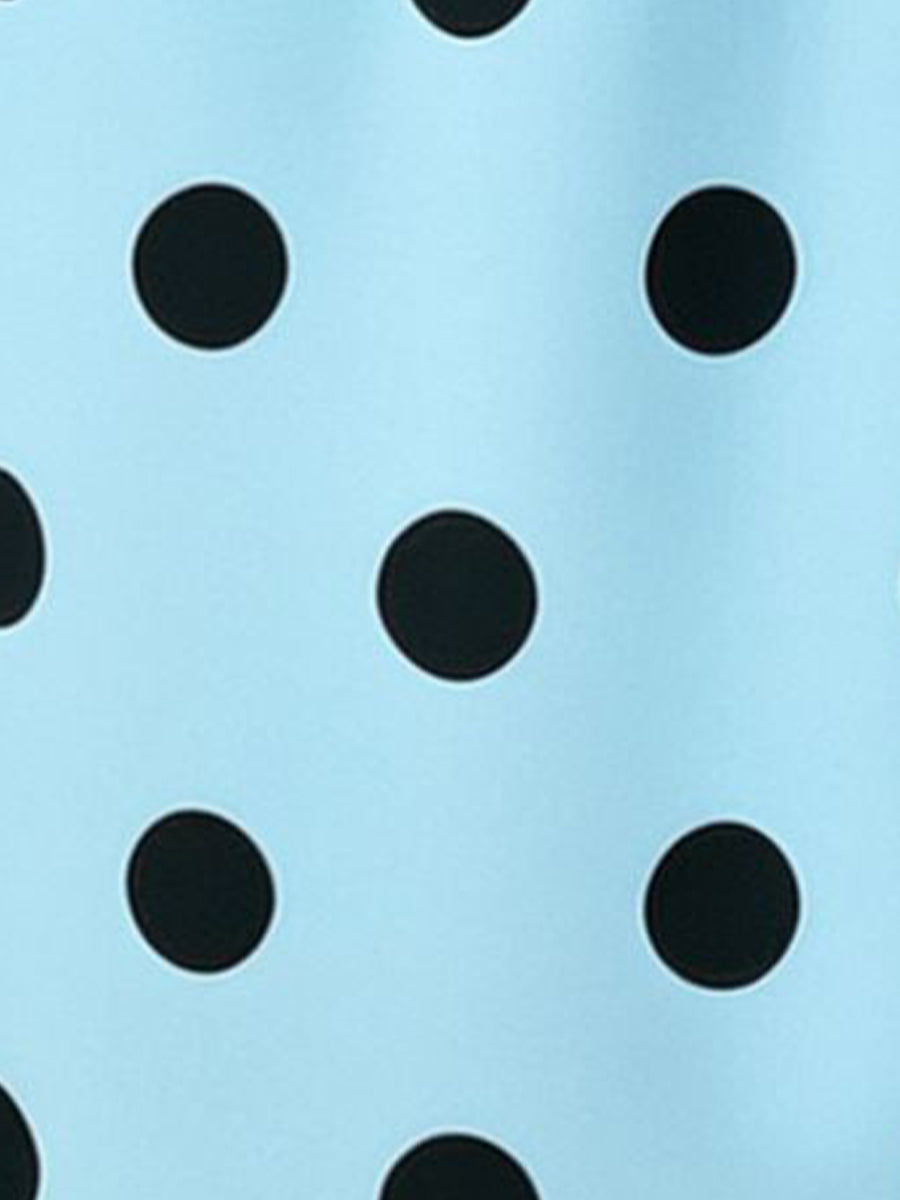 Collared Bat Sleeve Polka Dots Button Down Blouse