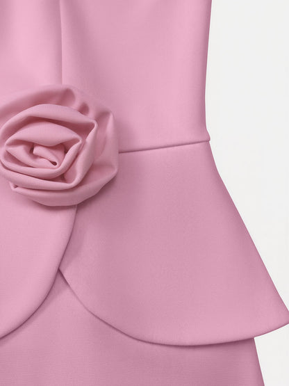 3D Floral Solid Color Long Sleeve Midi Sheath Dress