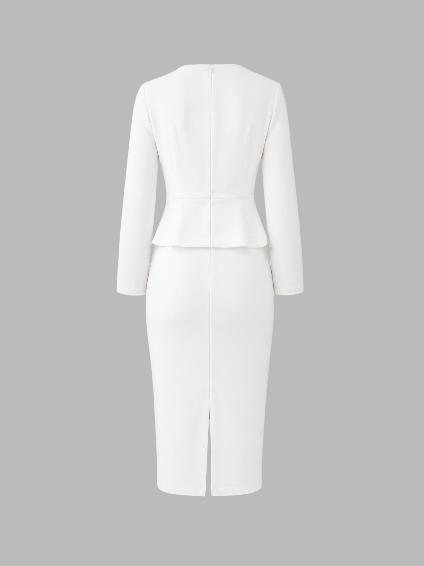 3D Floral Solid Color Long Sleeve Midi Sheath Dress