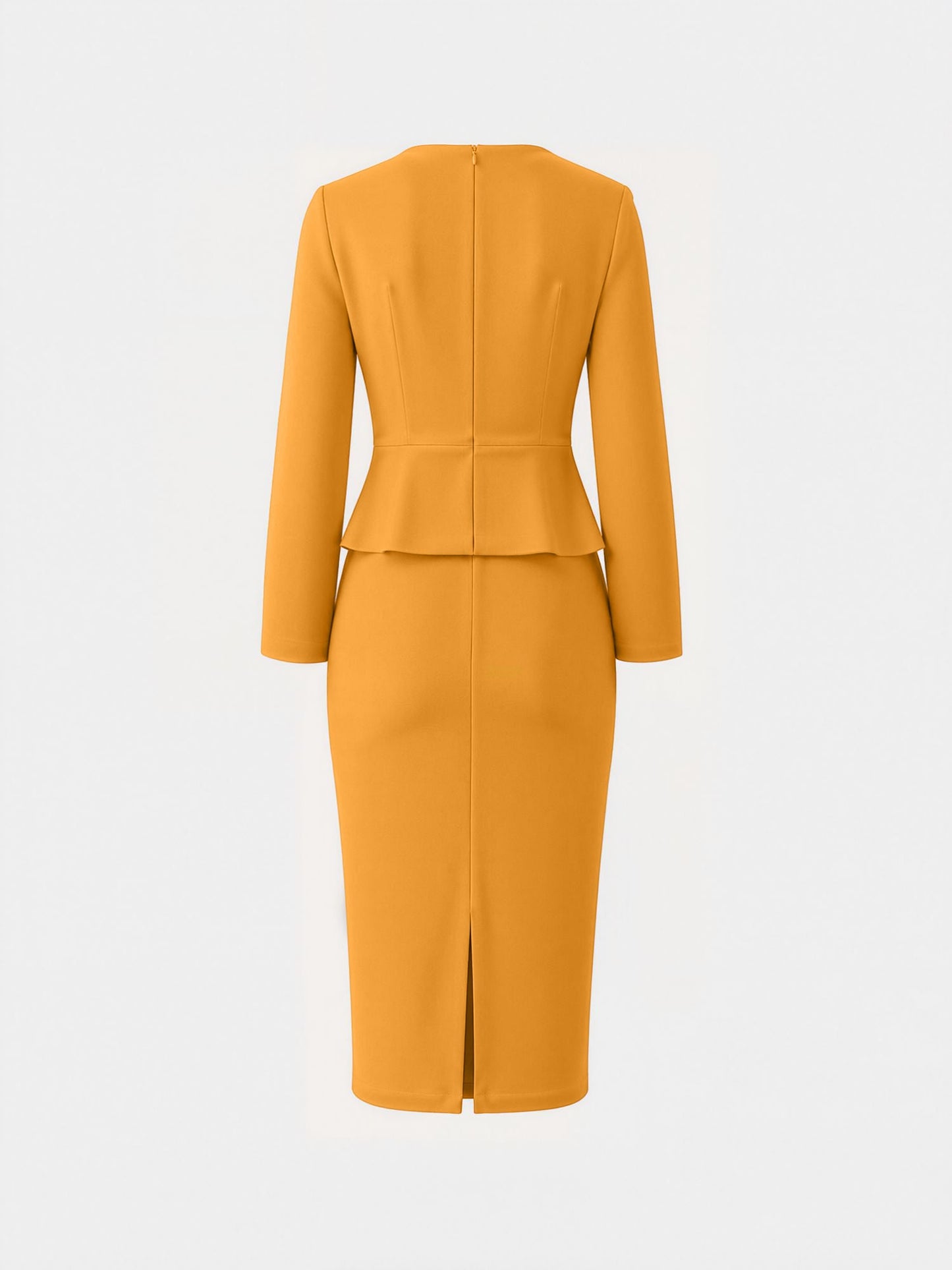 3D Floral Solid Color Long Sleeve Midi Sheath Dress