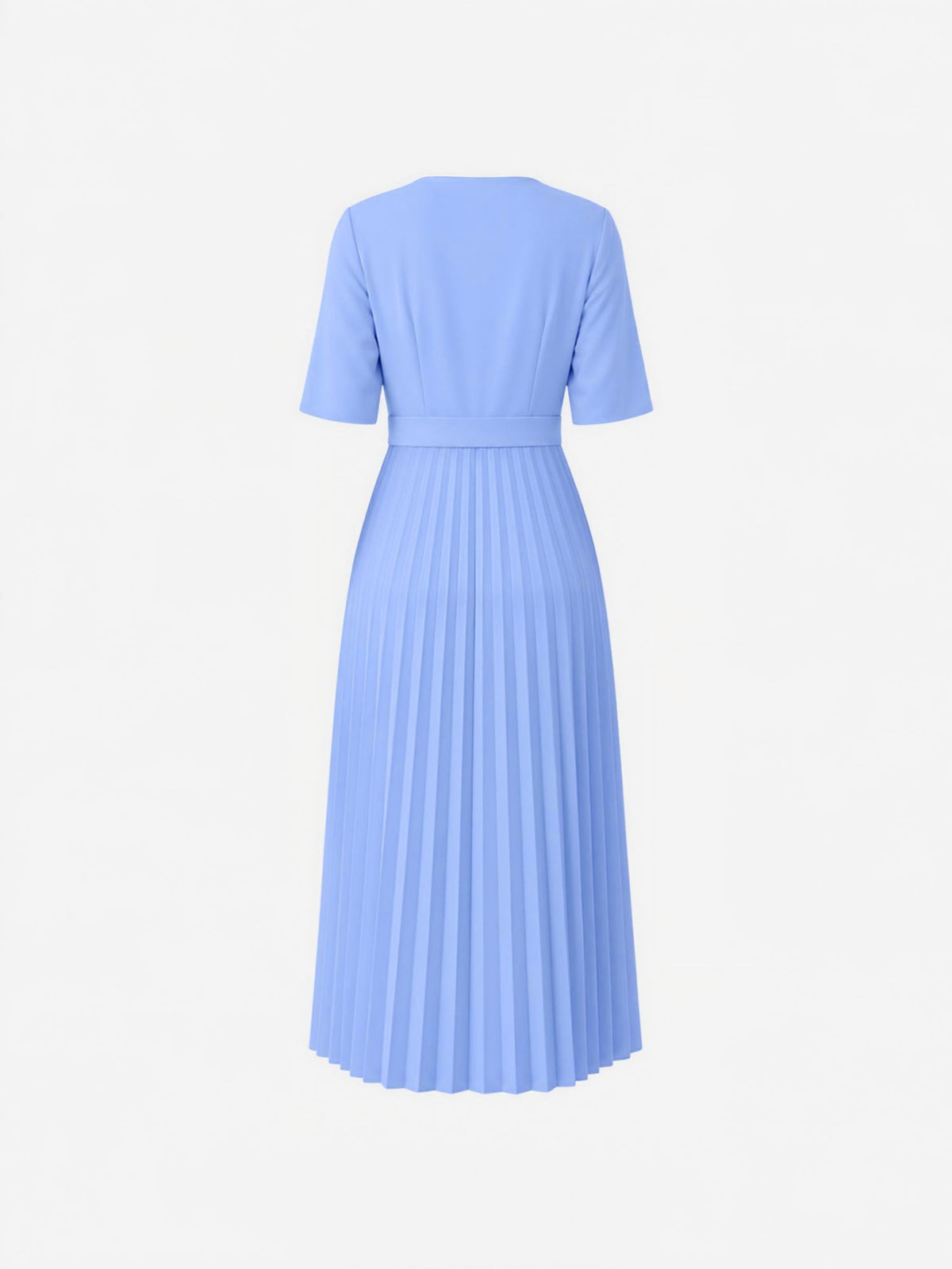 Pleated V Neck Short Sleeves A-Line Midi Dress