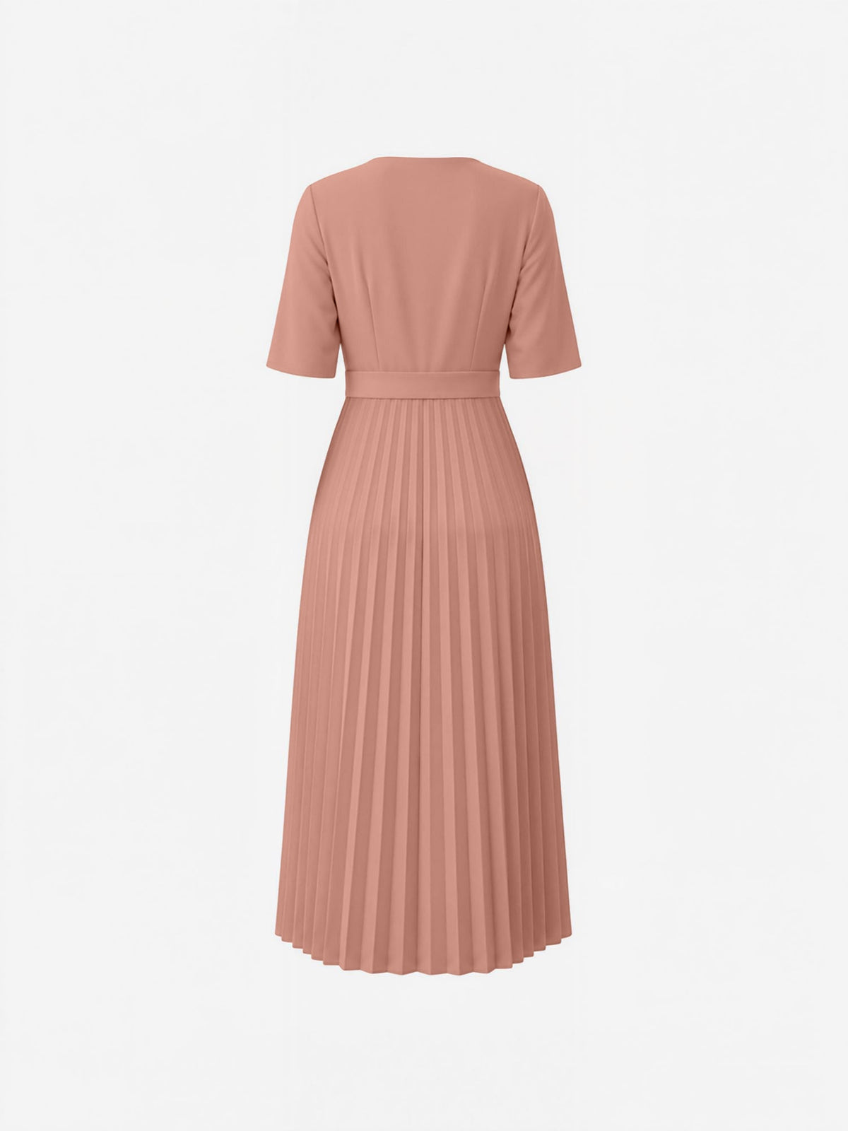 Pleated V Neck Short Sleeves A-Line Midi Dress