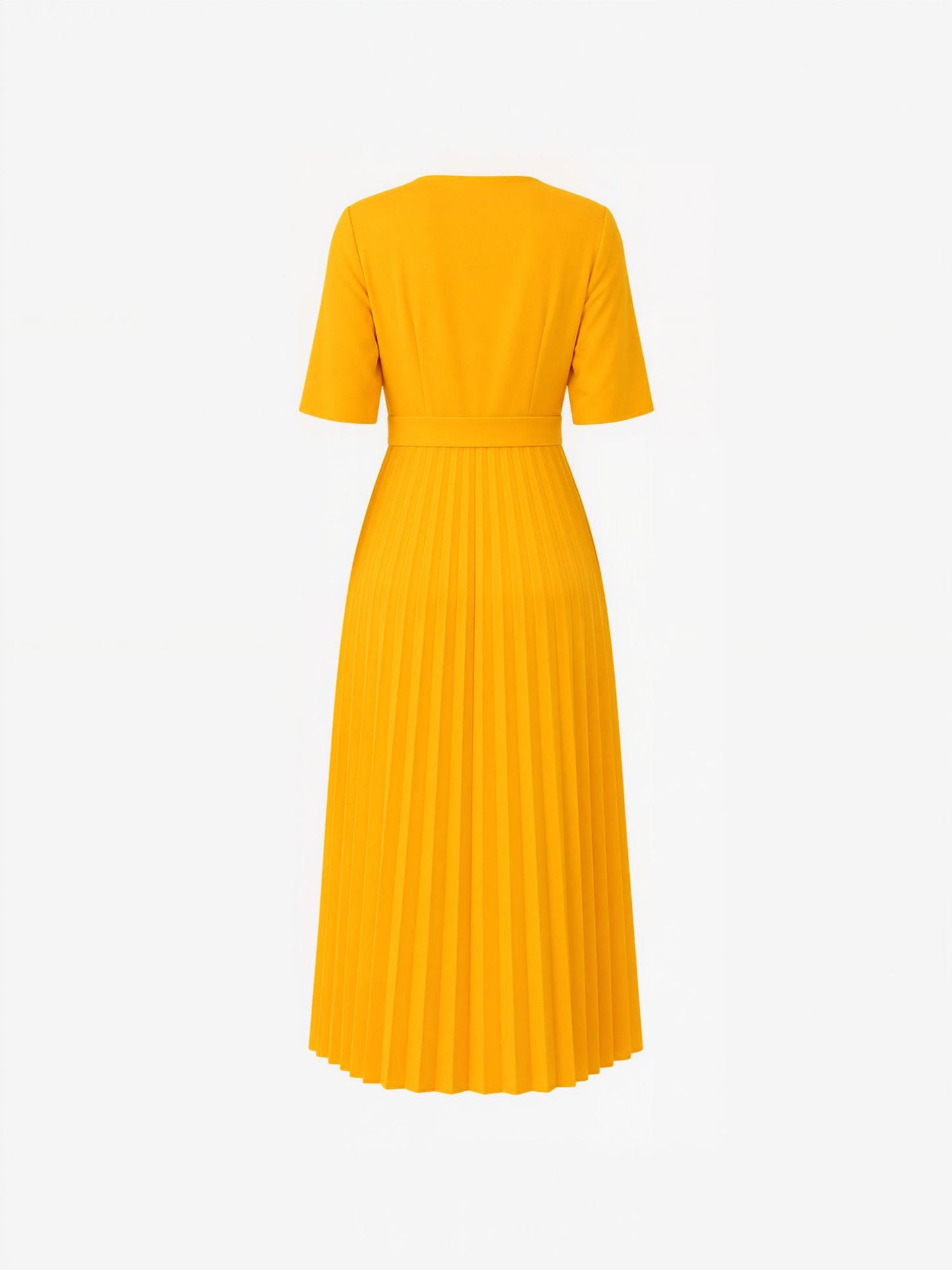 Pleated V Neck Short Sleeves A-Line Midi Dress