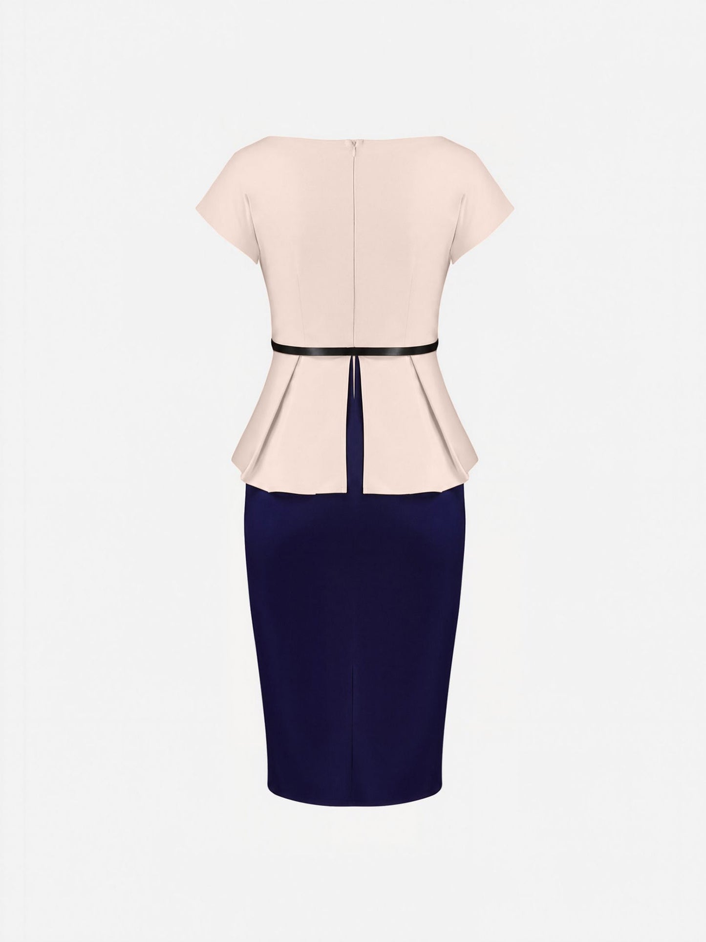 Colorblock Belted Short Sleeves Midi Sheath Dress