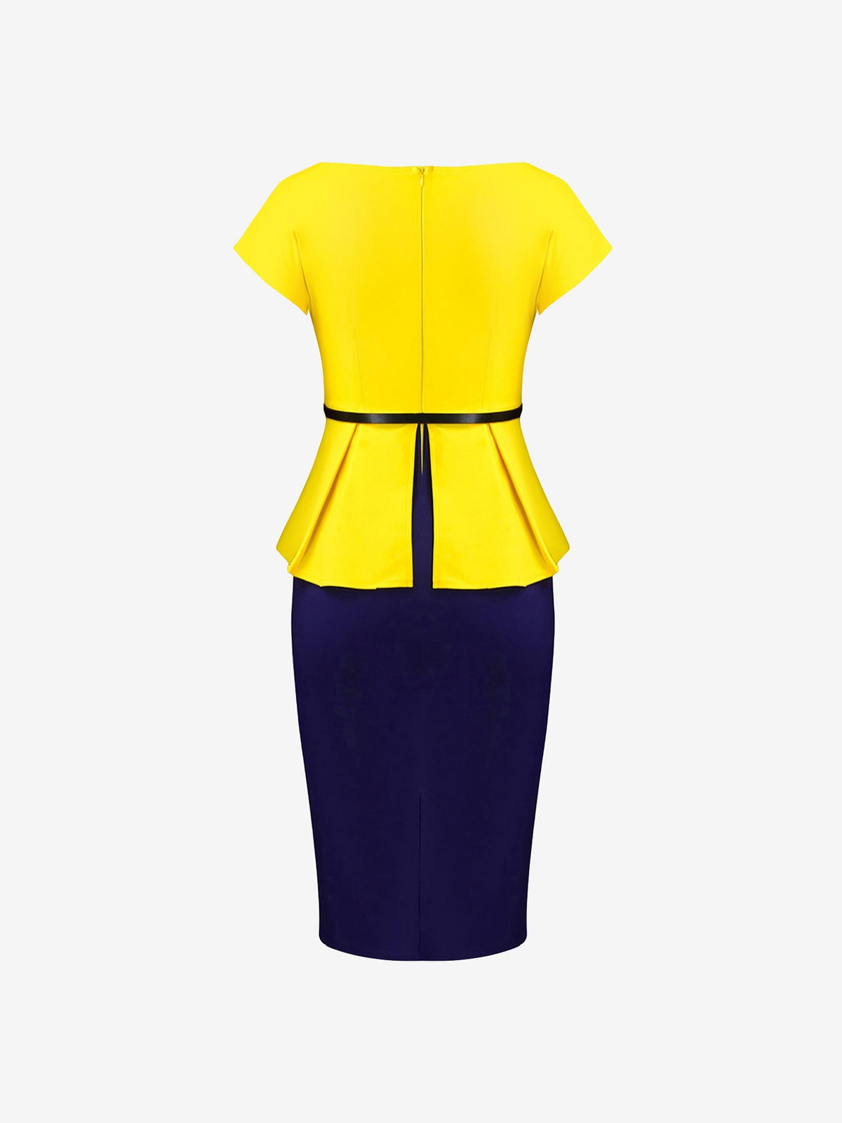 Colorblock Belted Short Sleeves Midi Sheath Dress
