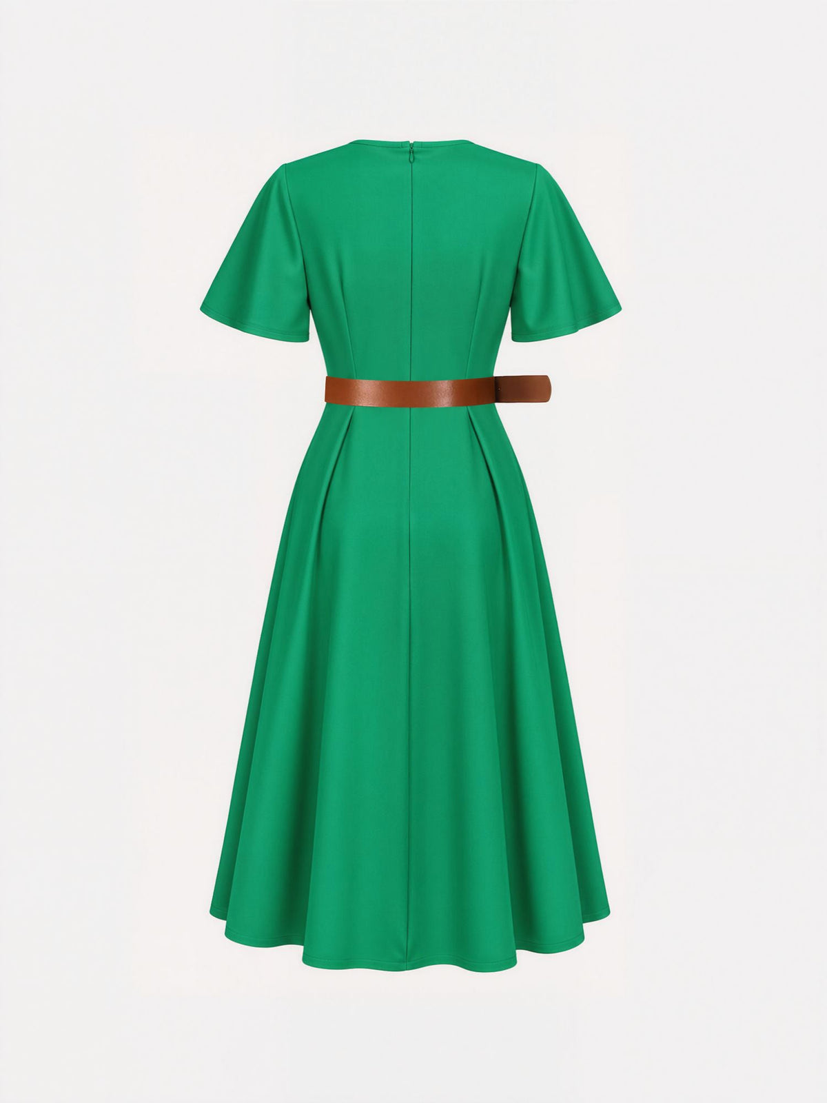 Flare Sleeves Pocketed Belted A-Line Midi Dress
