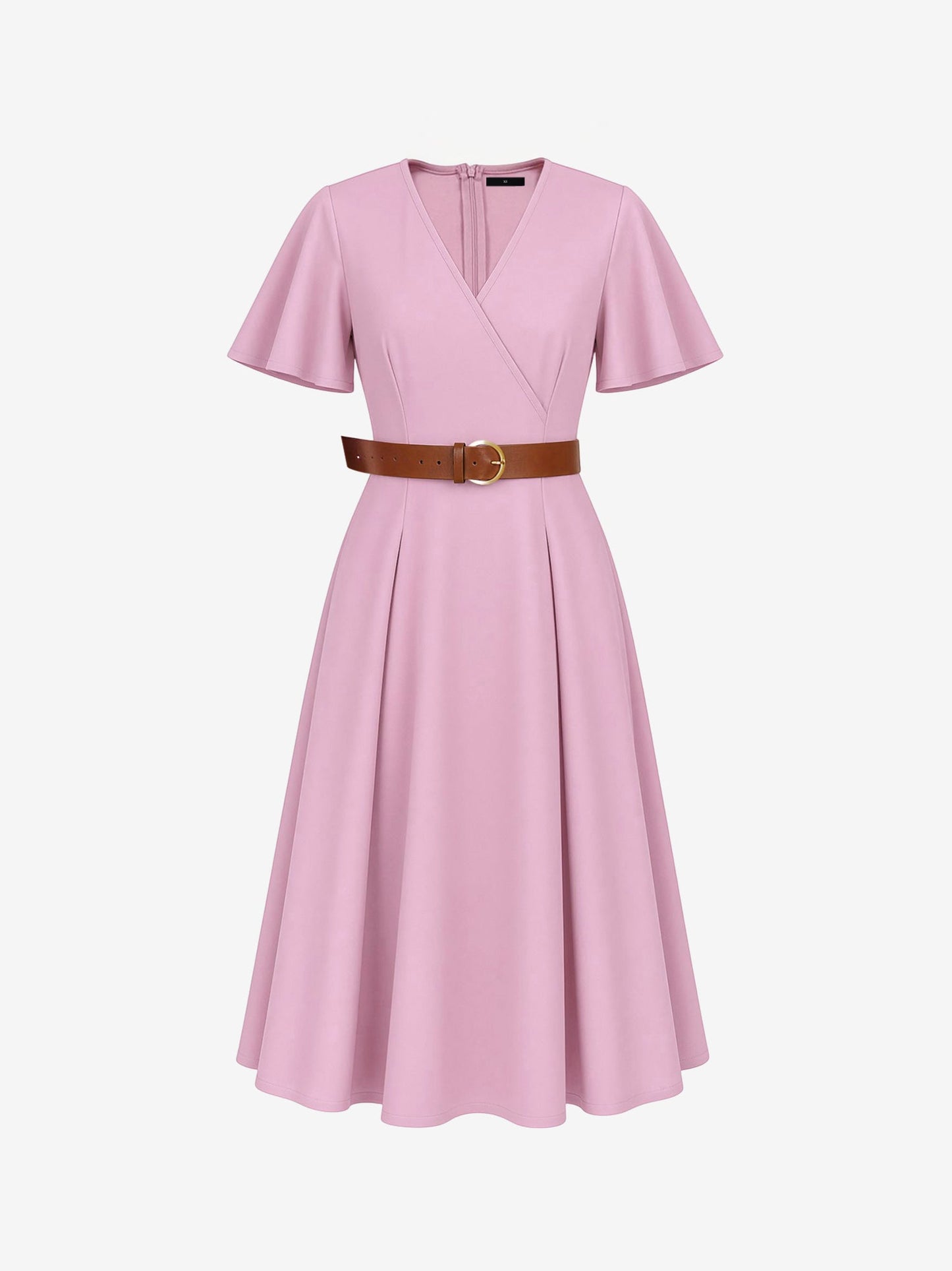 Flare Sleeves Pocketed Belted A-Line Midi Dress