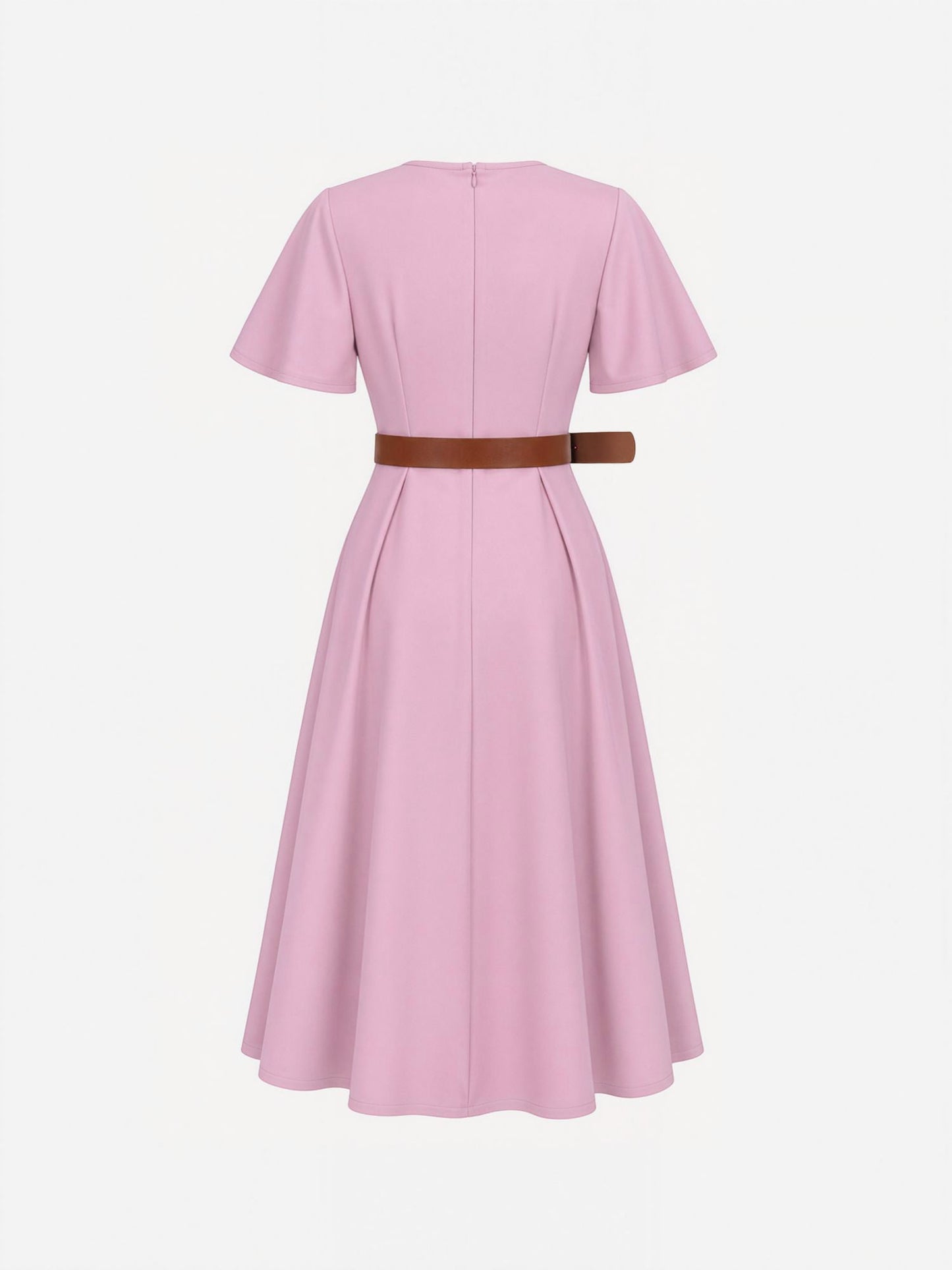 Flare Sleeves Pocketed Belted A-Line Midi Dress
