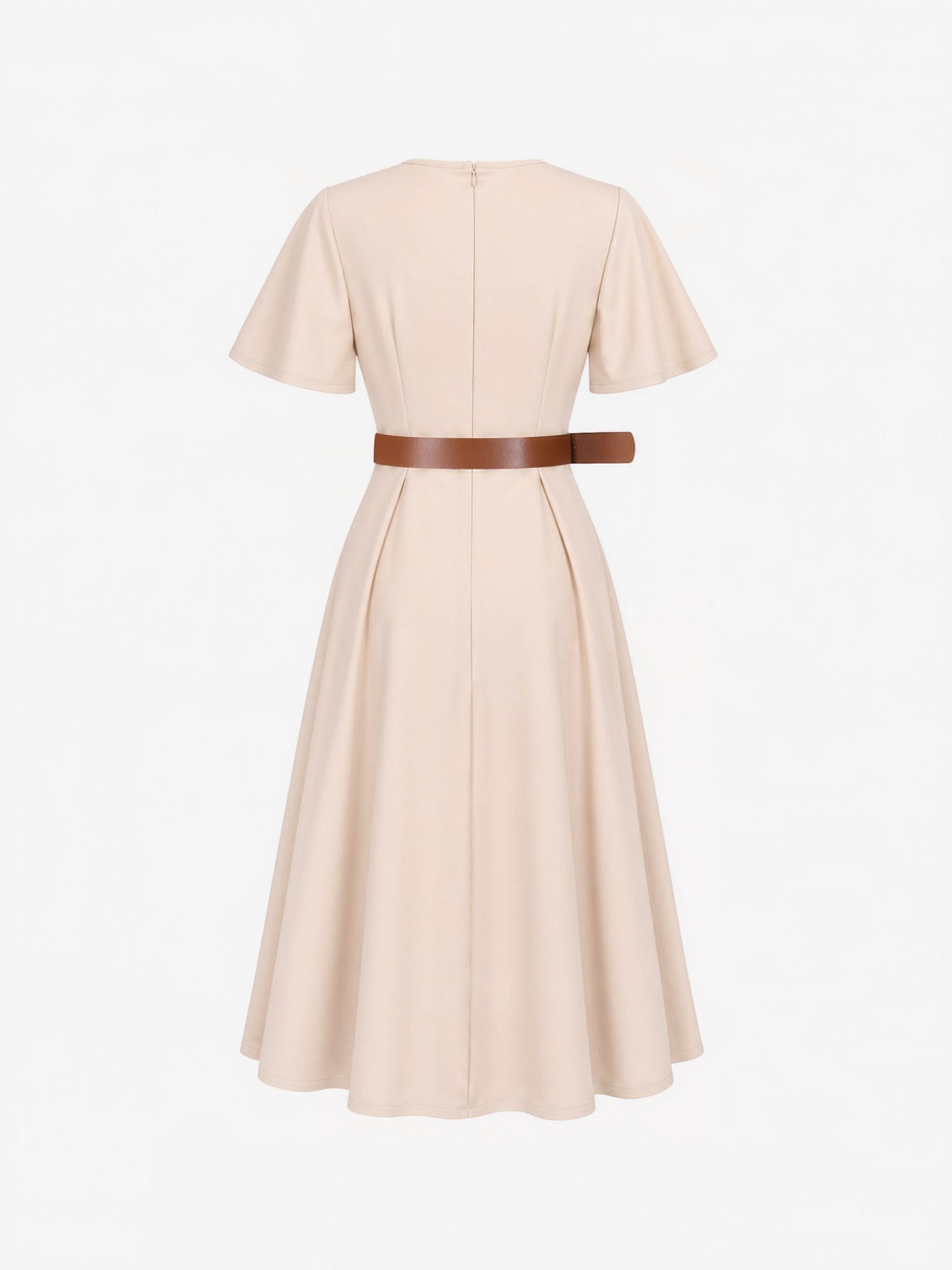 Flare Sleeves Pocketed Belted A-Line Midi Dress