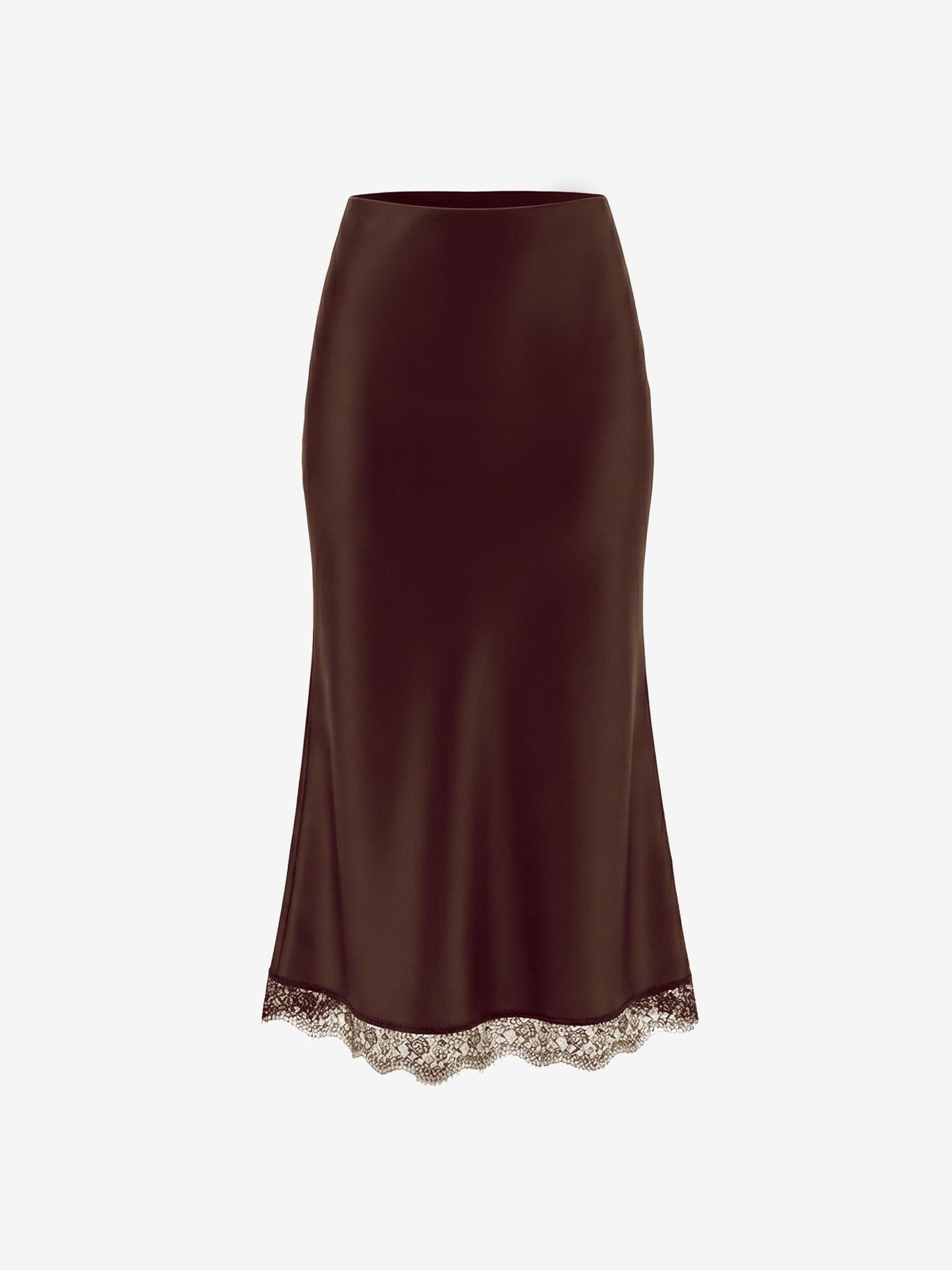 Lace Satin Elastic High Waist Midi Skirt