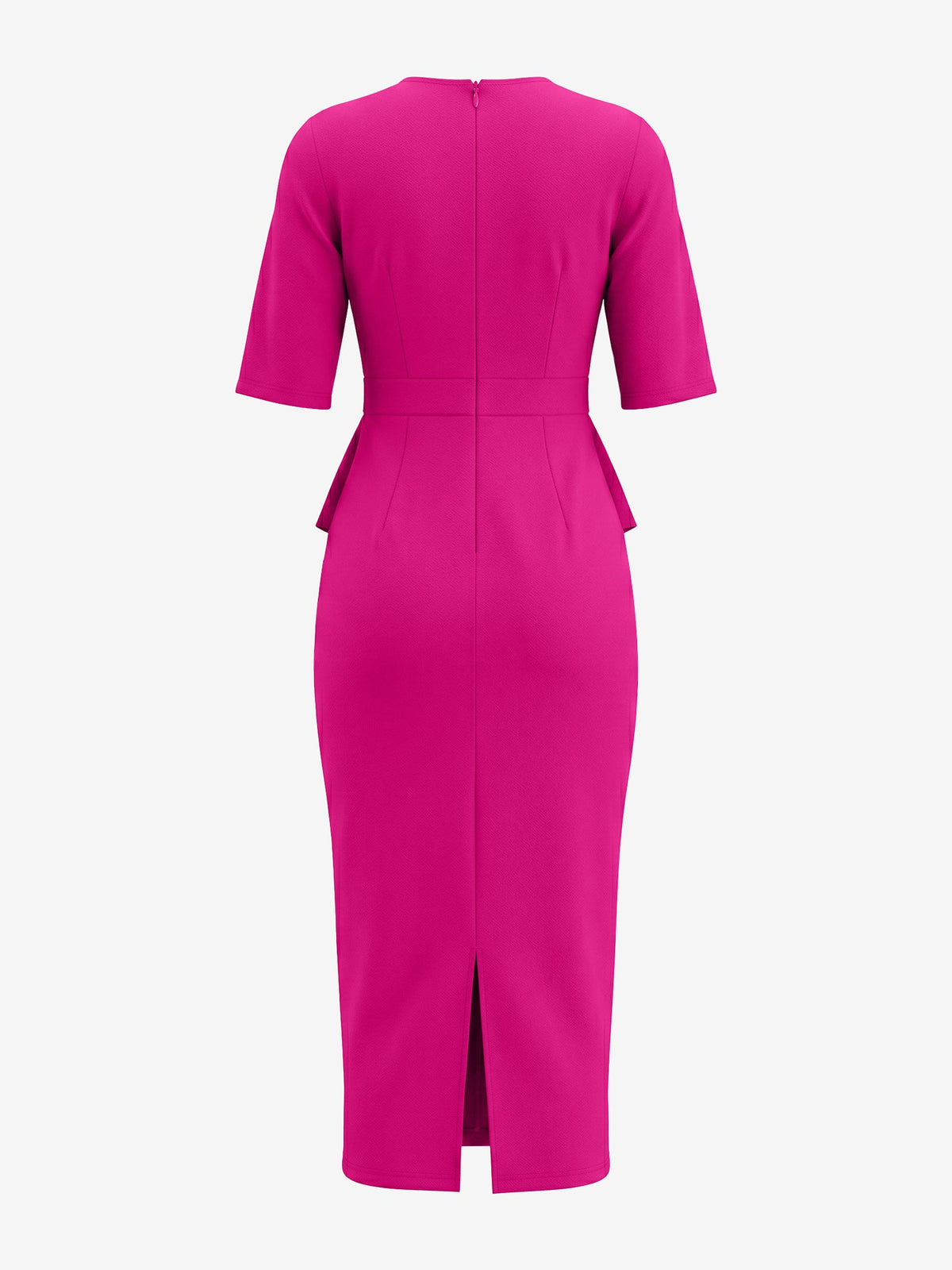 Round Neck Mid Sleeves 3D Flower Midi Sheath Dress