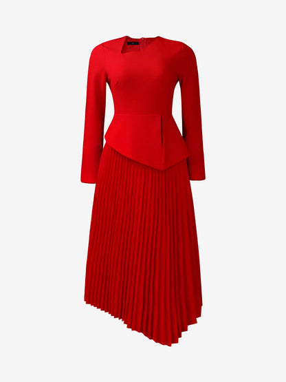 Irregular Hem Solid Color Pleated Long Sleeves Dress