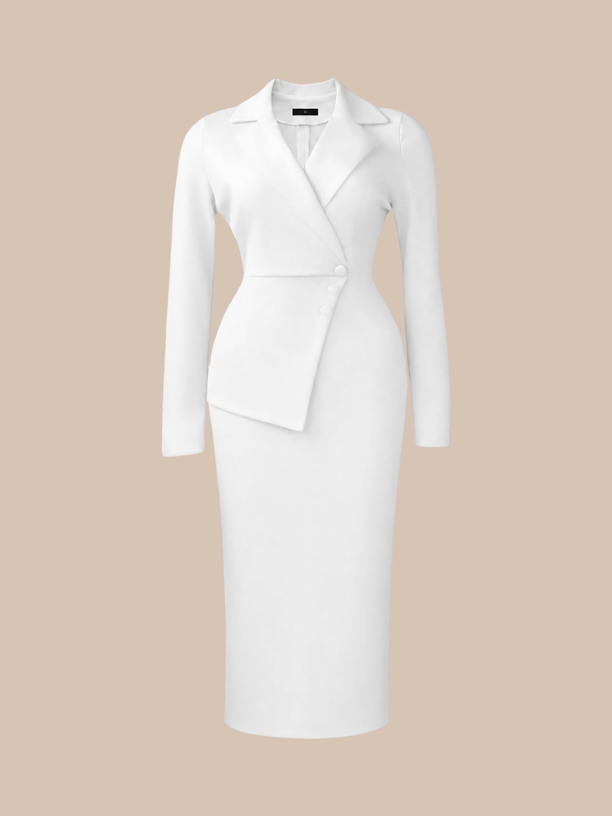 Notch Lapel Long Sleeves Button Midi Sheath Dress