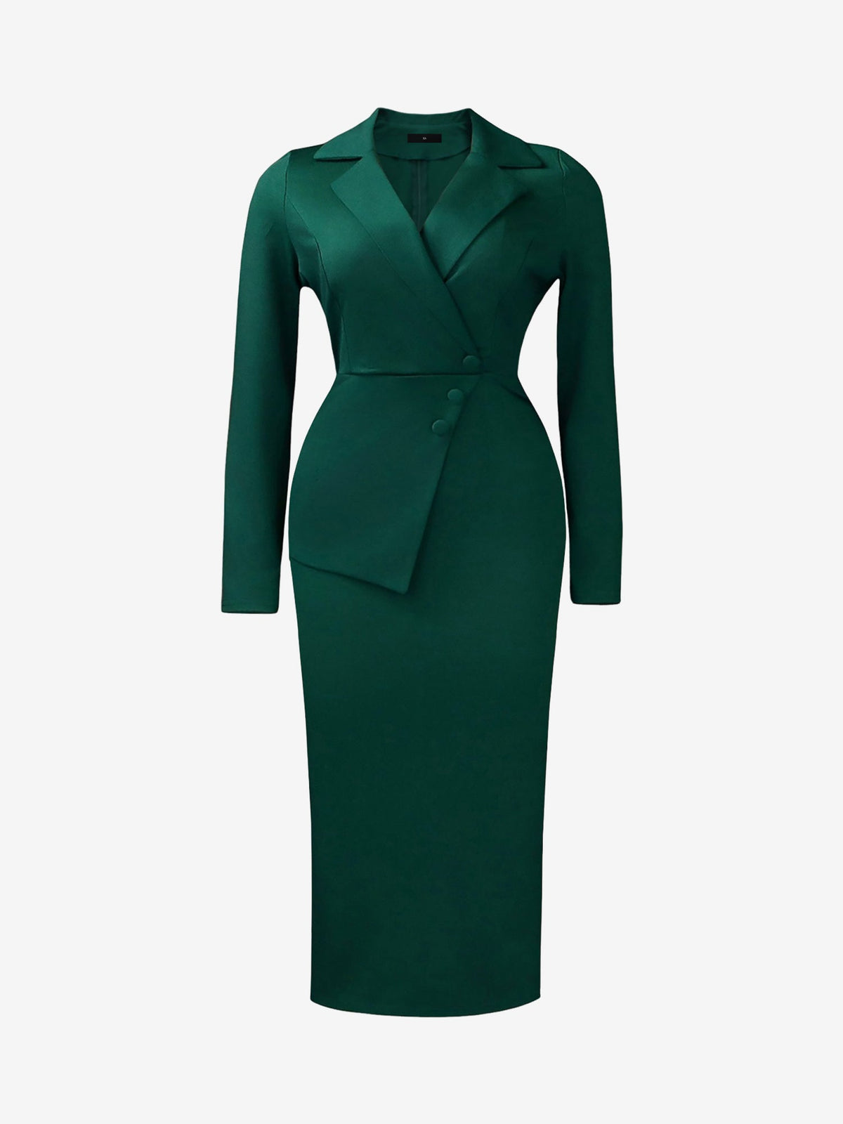 Notch Lapel Long Sleeves Button Midi Sheath Dress