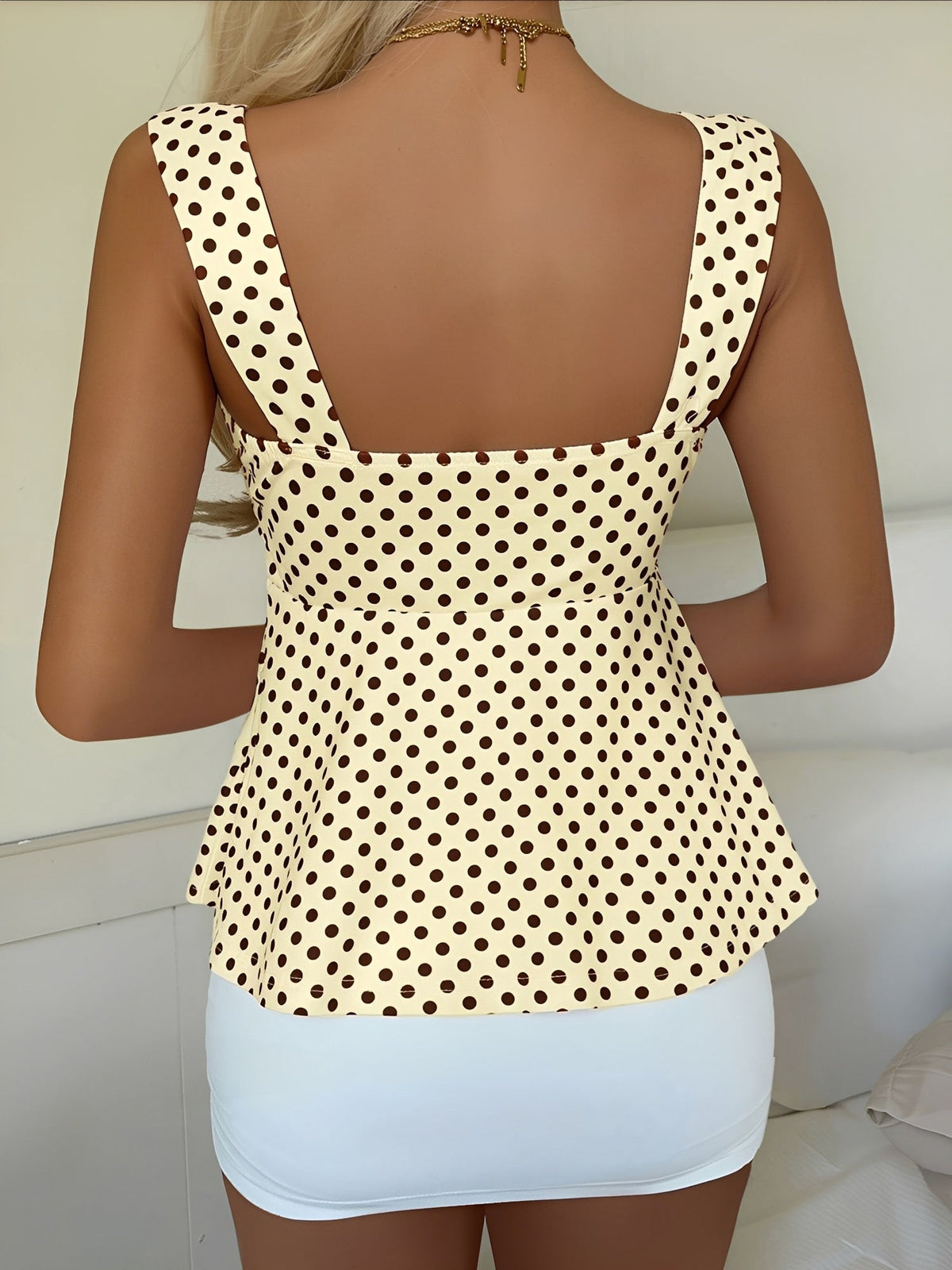 Cute Polka Dot Drawstring Sweetheart Neck Ruched Top