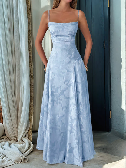 Spaghetti Straps Textured Backless A-line Maxi Dress