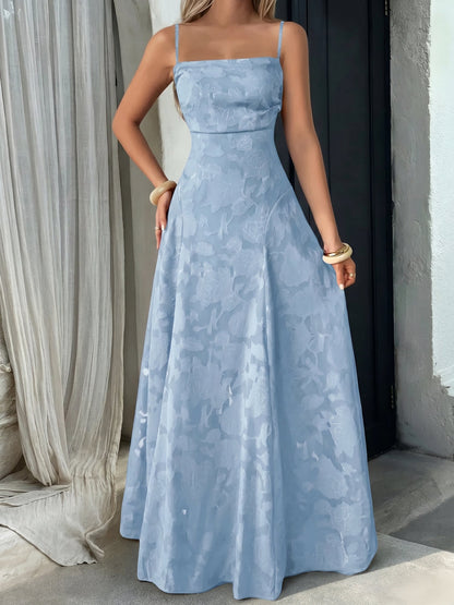 Spaghetti Straps Textured Backless A-line Maxi Dress