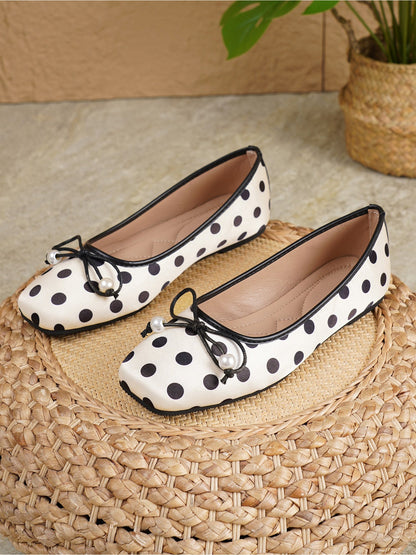 Square Toe Polka Dots Bow Ballerina Ballet Flats