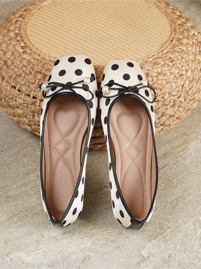 Square Toe Polka Dots Bow Ballerina Ballet Flats